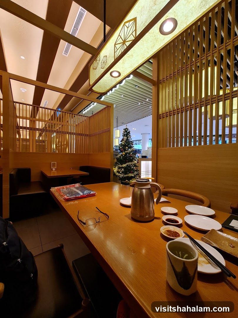 Restaurant Interior with Christmas Tree
