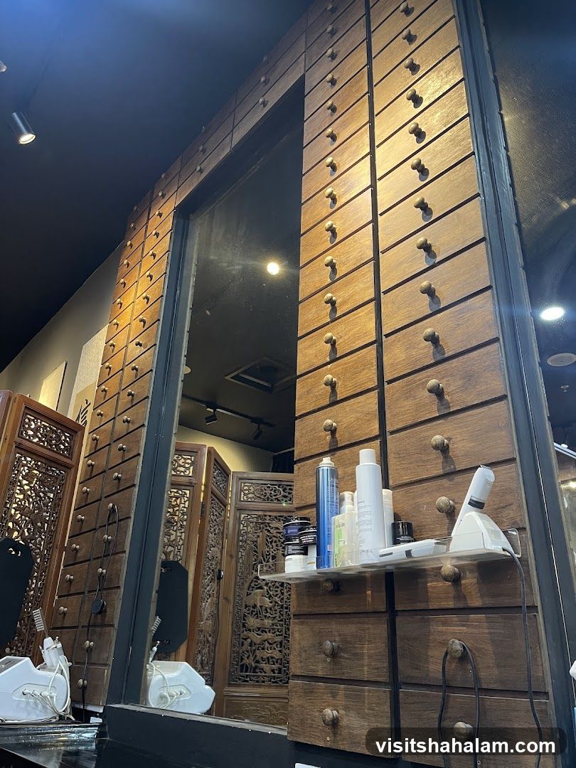 Salon Interior with Vintage Drawers and Products