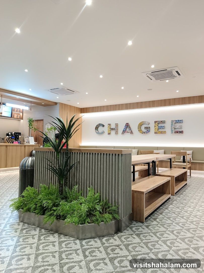 Modern cafe interior with decorative signage