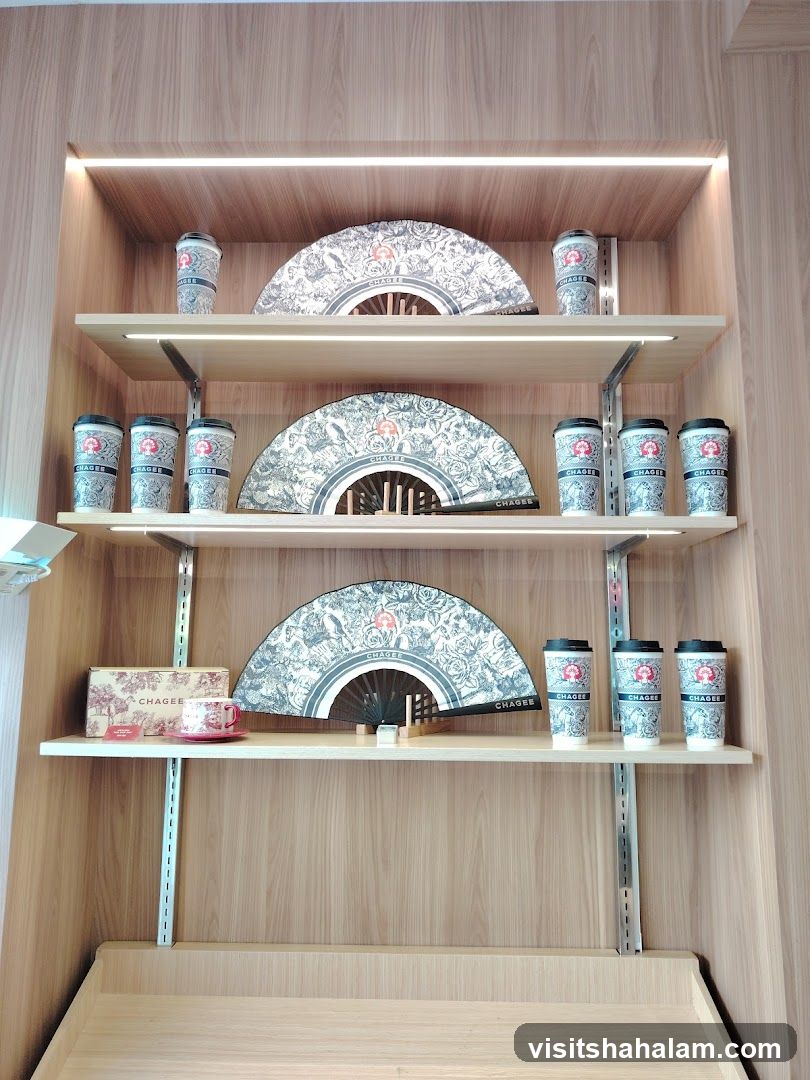 Chagee branded merchandise display