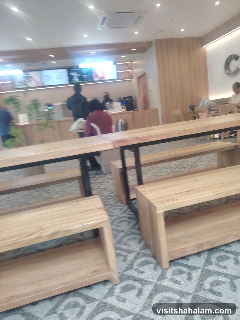 Cafe Interior with Wooden Benches