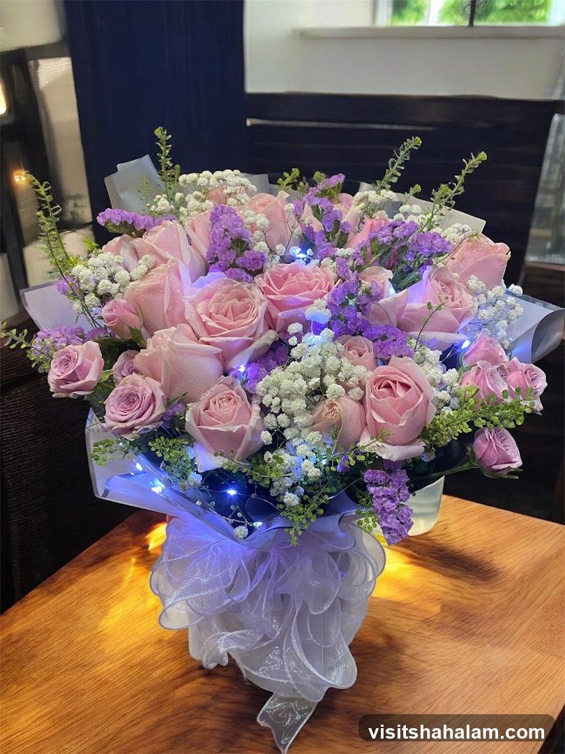 Bouquet of Pink Roses with Lights