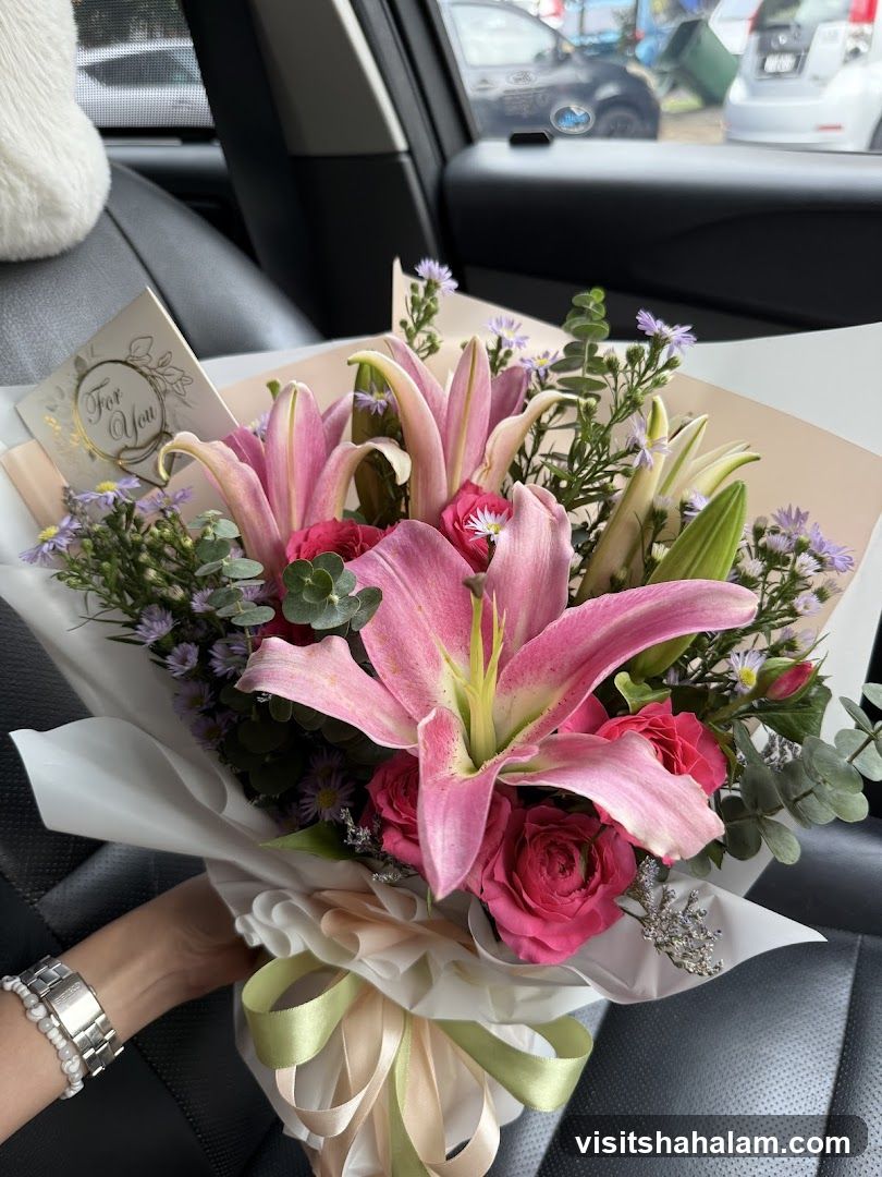 Pink Lily and Rose Bouquet