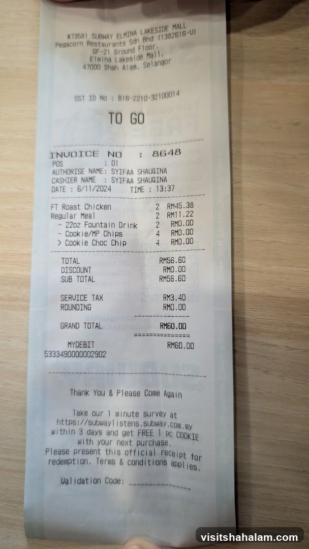 Subway Receipt