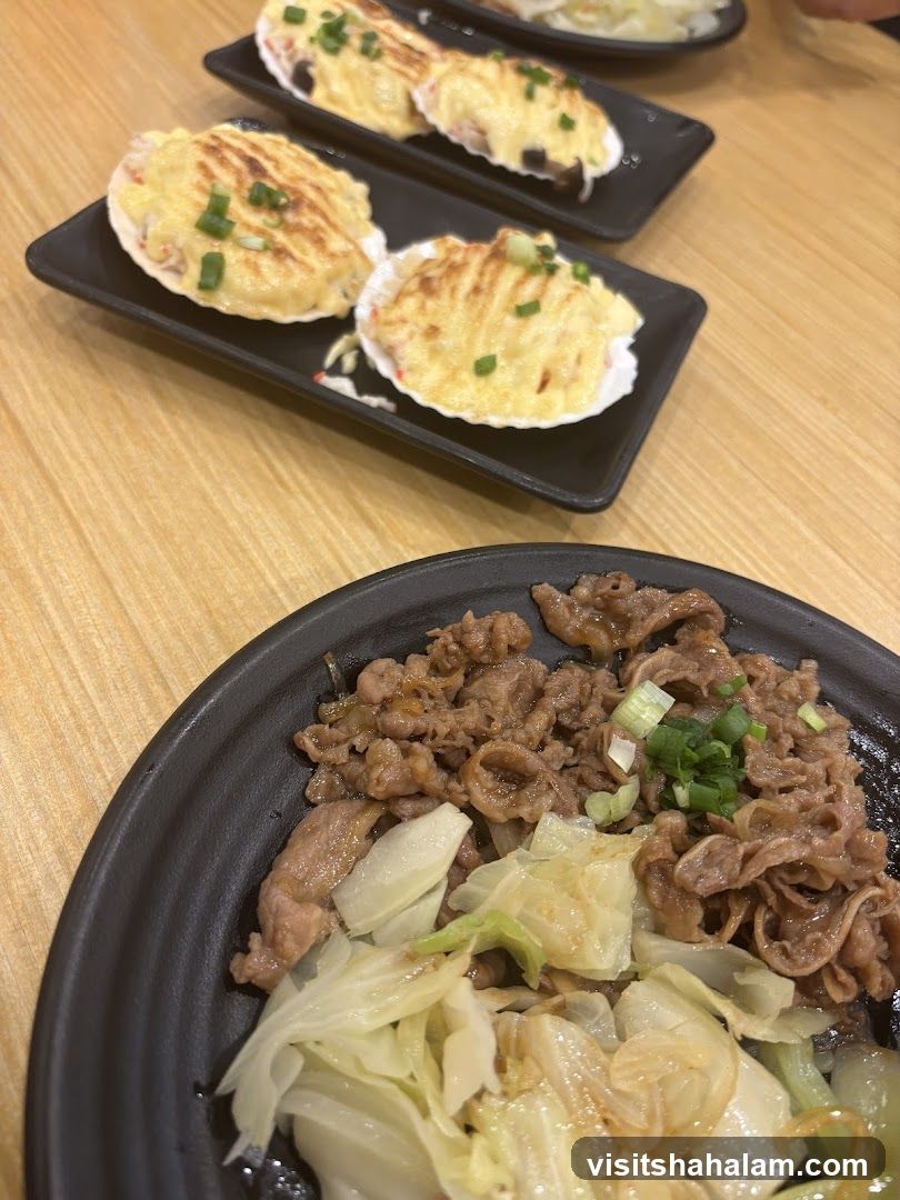 Baked Scallops and Beef with Cabbage