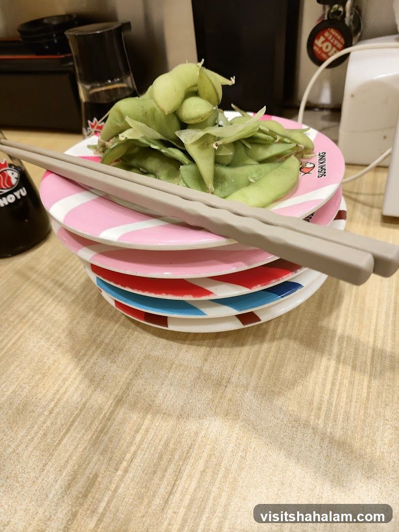 Edamame on Sushi Plates