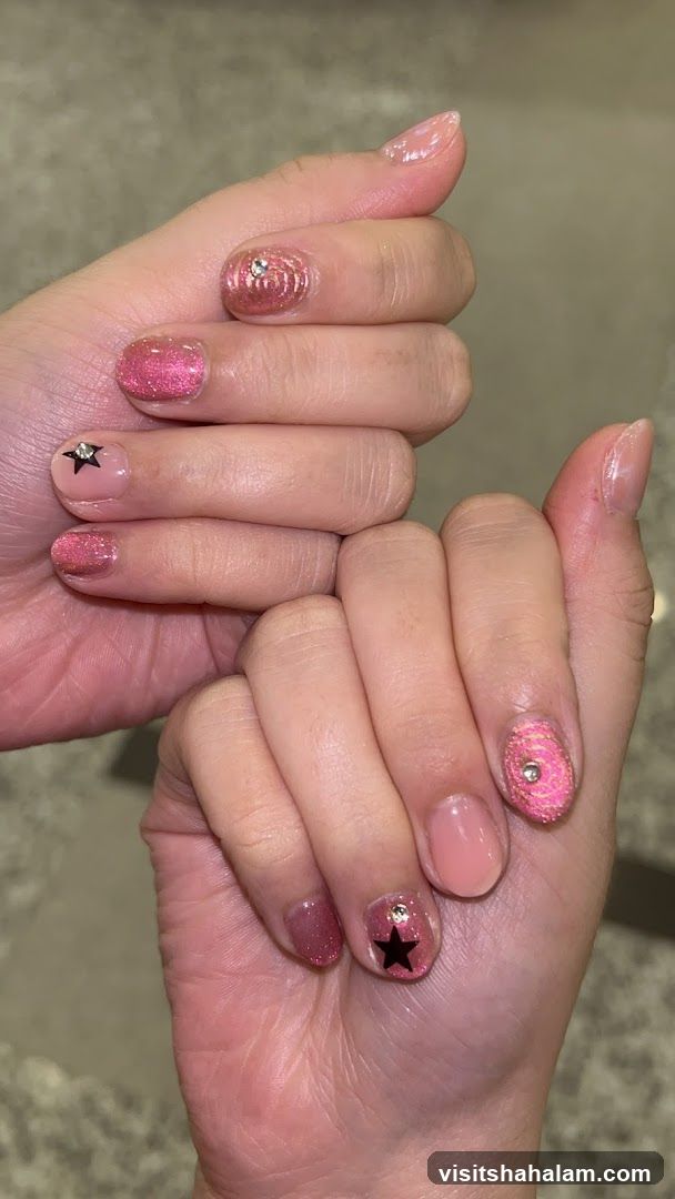 Nails with Glitter and Star Accents
