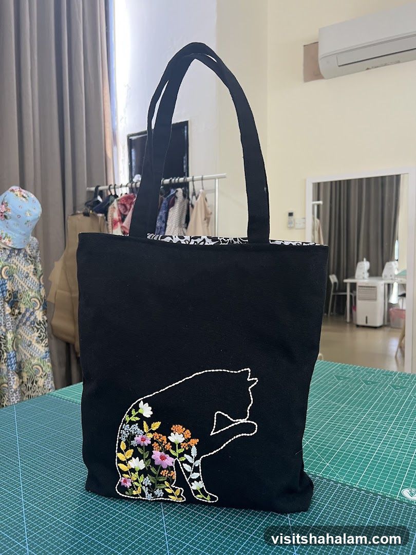 Embroidered Cat Tote Bag