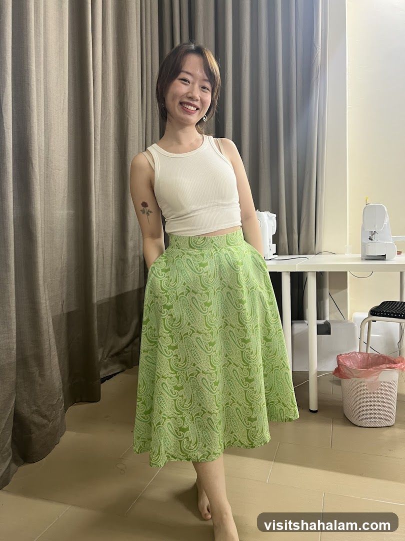 Woman in a patterned skirt