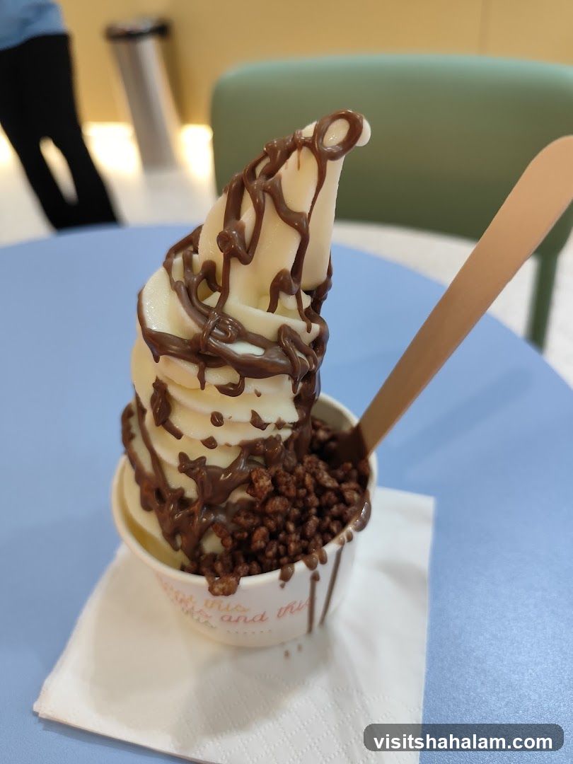 Soft Serve Ice Cream with Chocolate Drizzle and Cereal