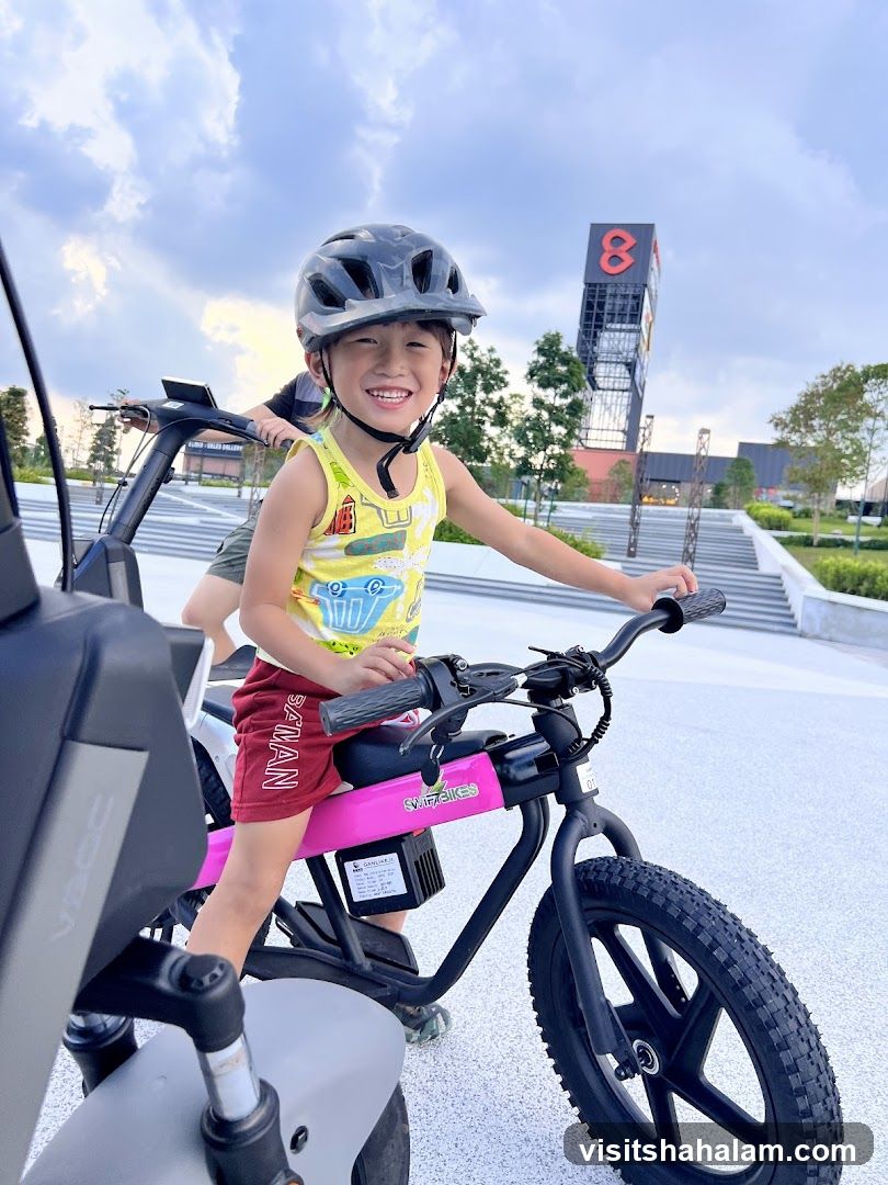 Boy on a pink electric bike