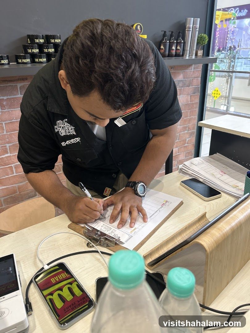 Barber taking notes
