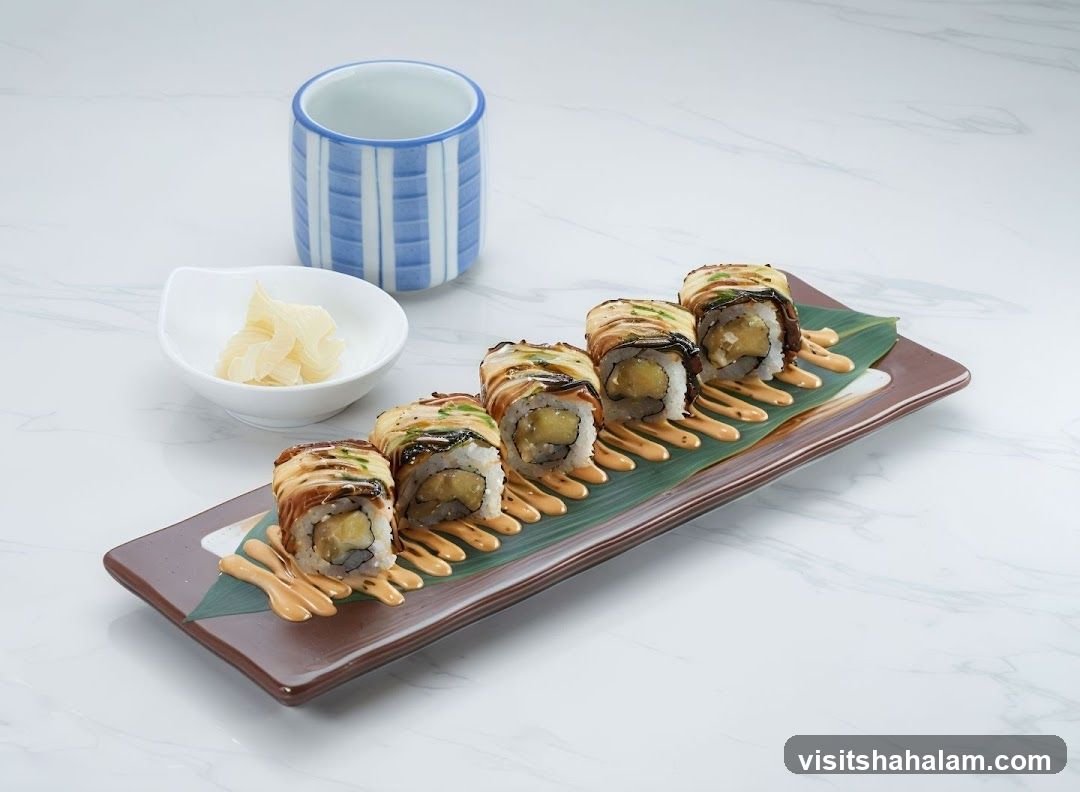 Sushi Rolls with Pickled Ginger and Tea Cup