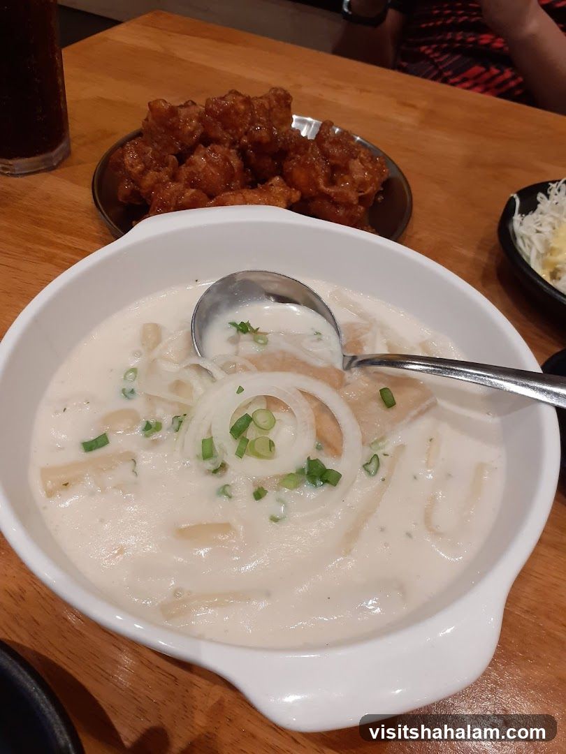 Creamy Soup with Fried Chicken