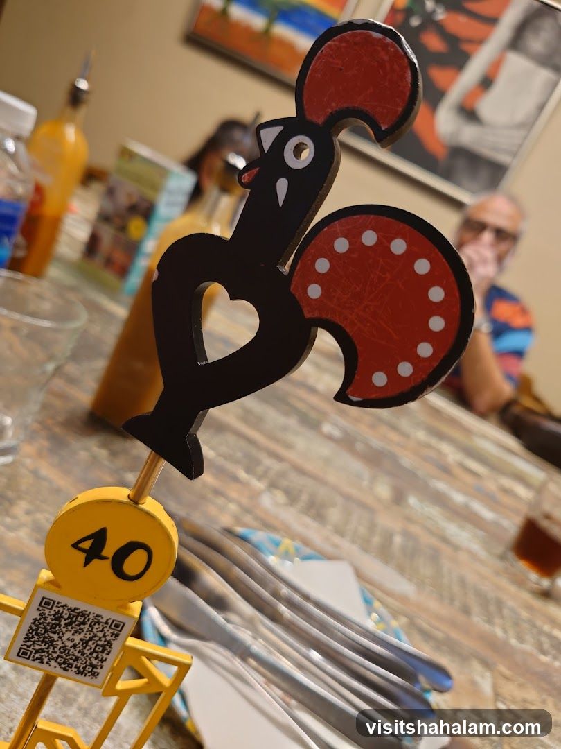 Table decoration with rooster and QR code