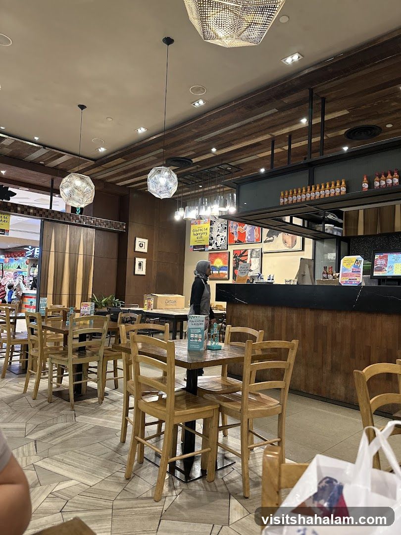 Restaurant Interior with Wooden Tables and Chairs