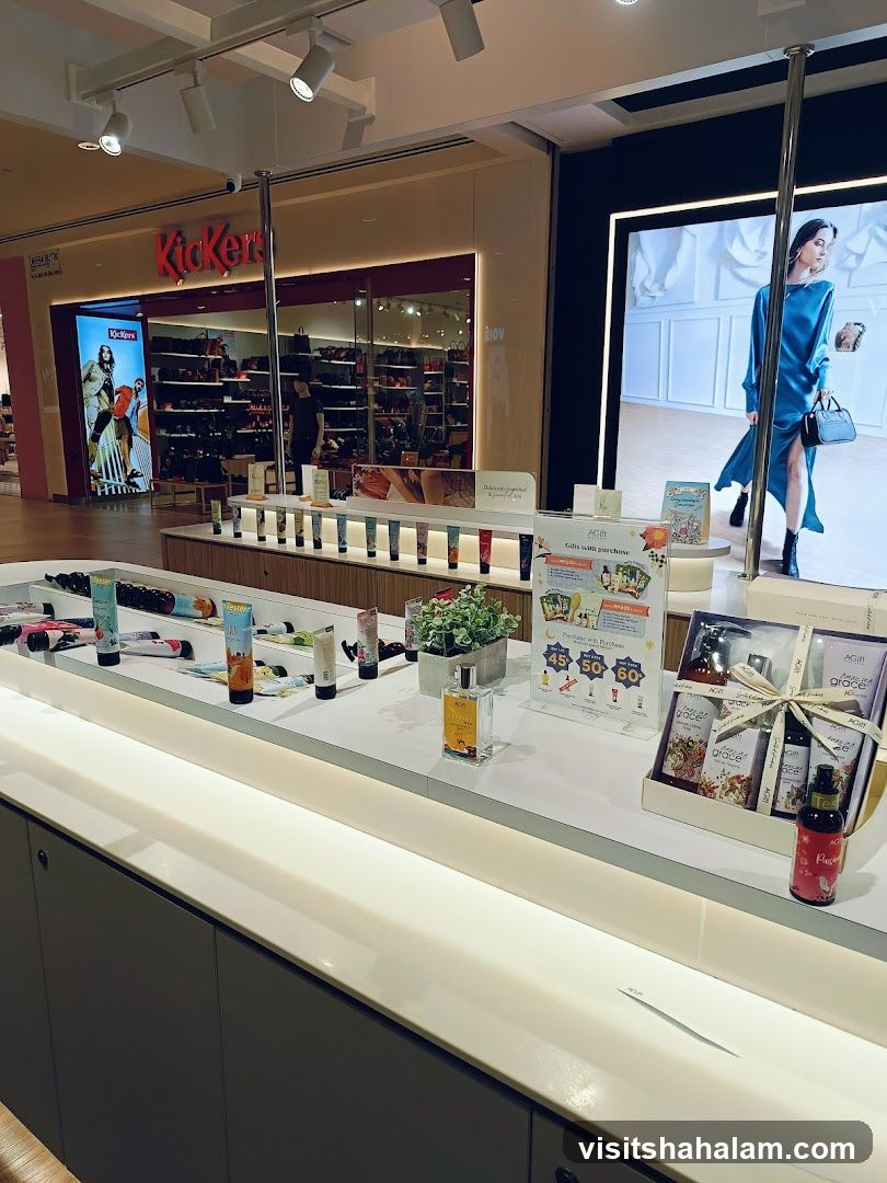 Cosmetics Display with Storefront in Background