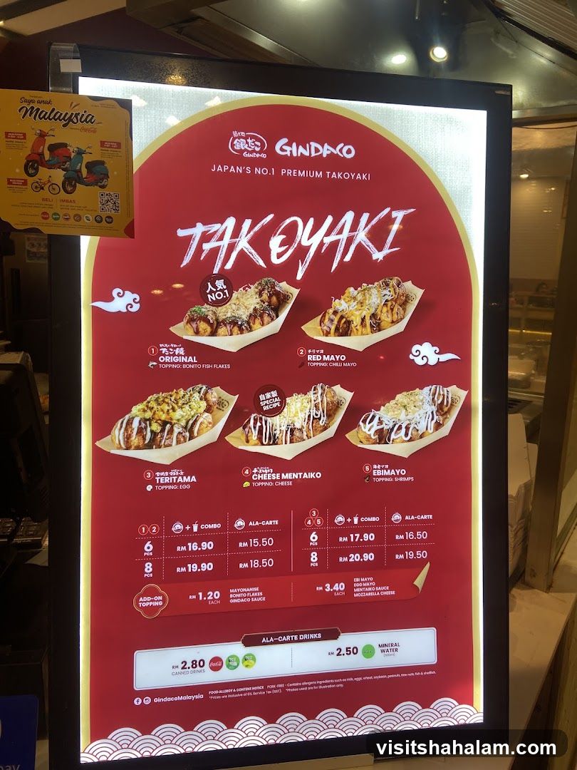 Gindaco Takoyaki Menu