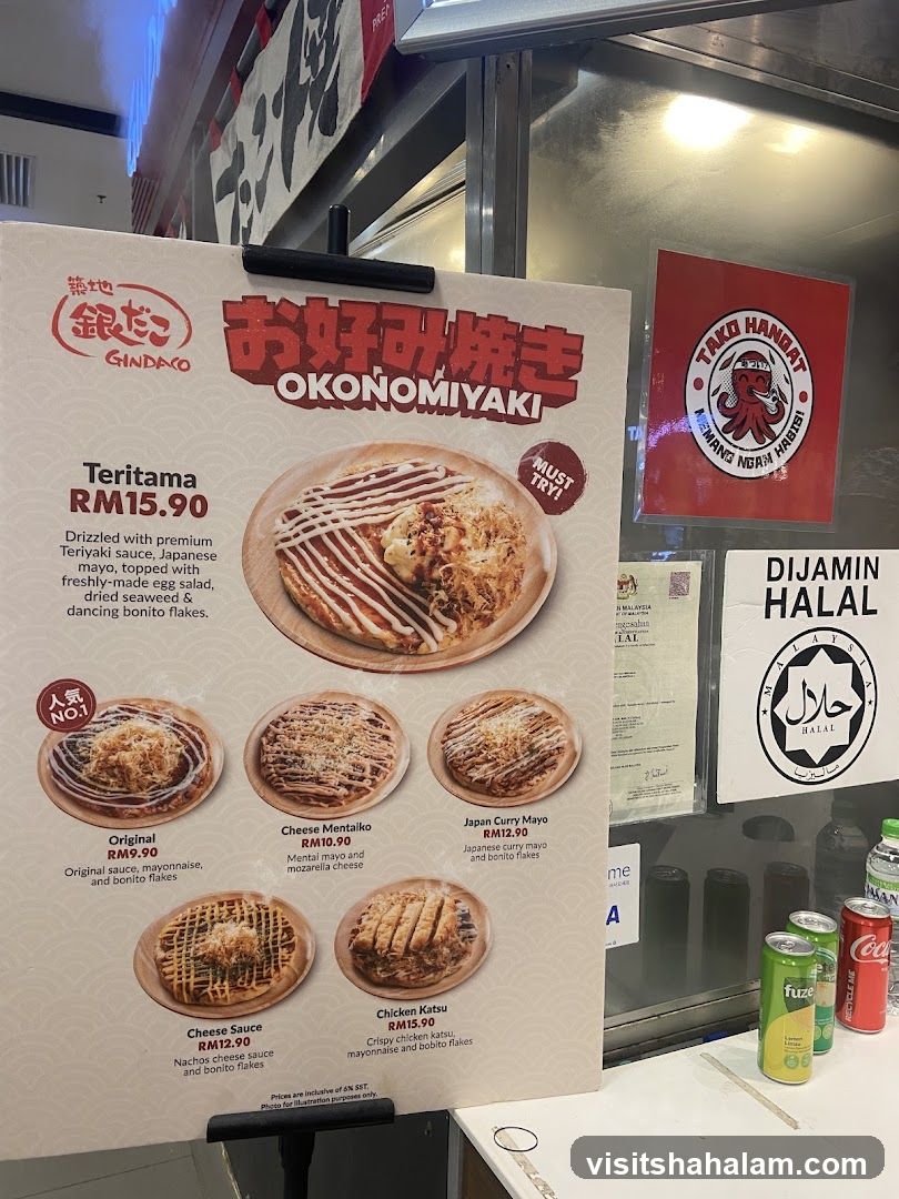 Gindaco Okonomiyaki Menu