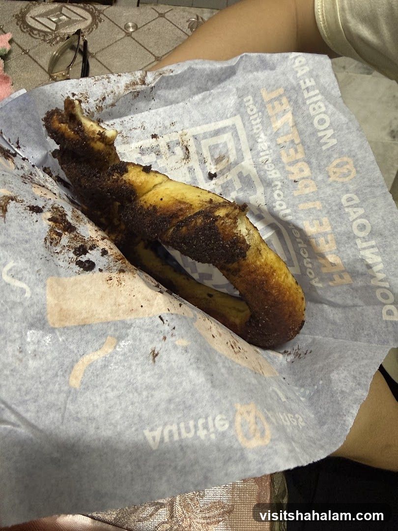 Chocolate-dusted pretzel
