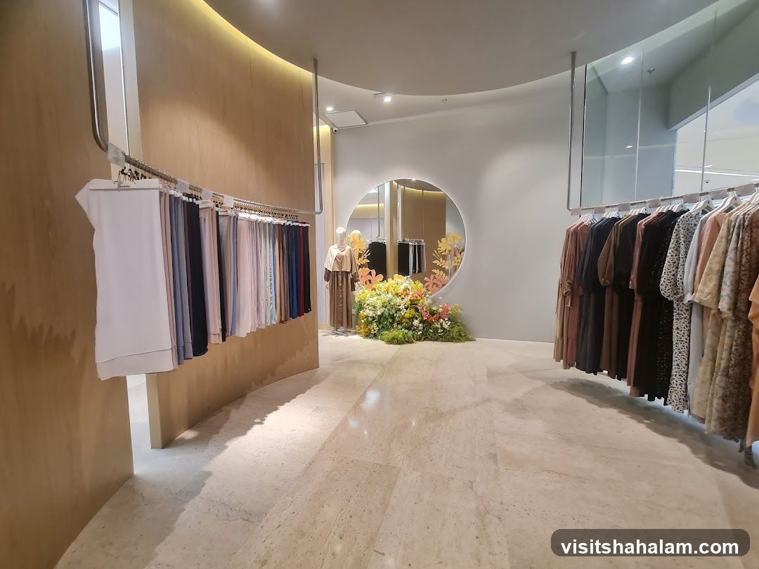 Clothing store interior with mannequins and racks of clothing