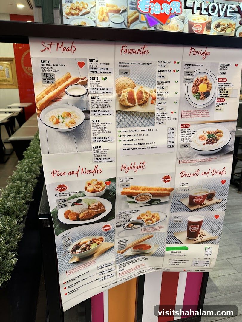Set Meals, Favourites, Porridge, Rice and Noodles, Highlights, Desserts and Drinks