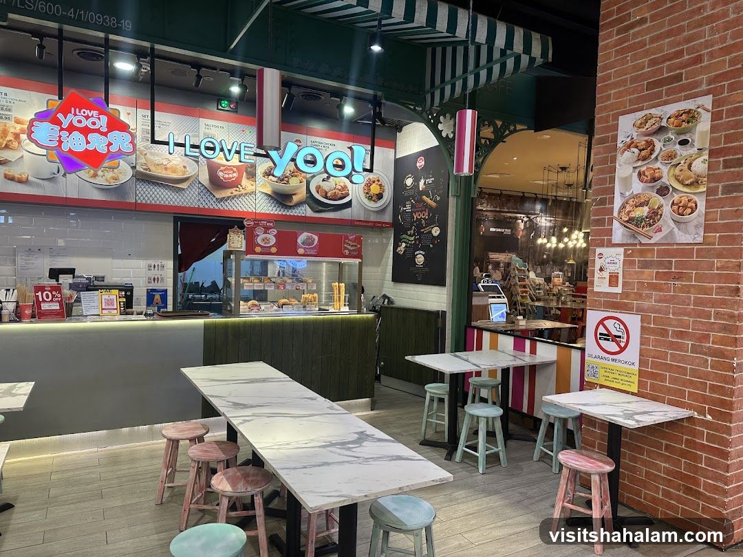 Restaurant Interior with Food Displays and Seating