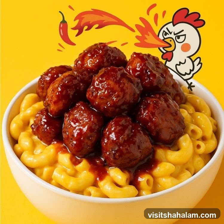 Spicy Meatballs with Mac and Cheese