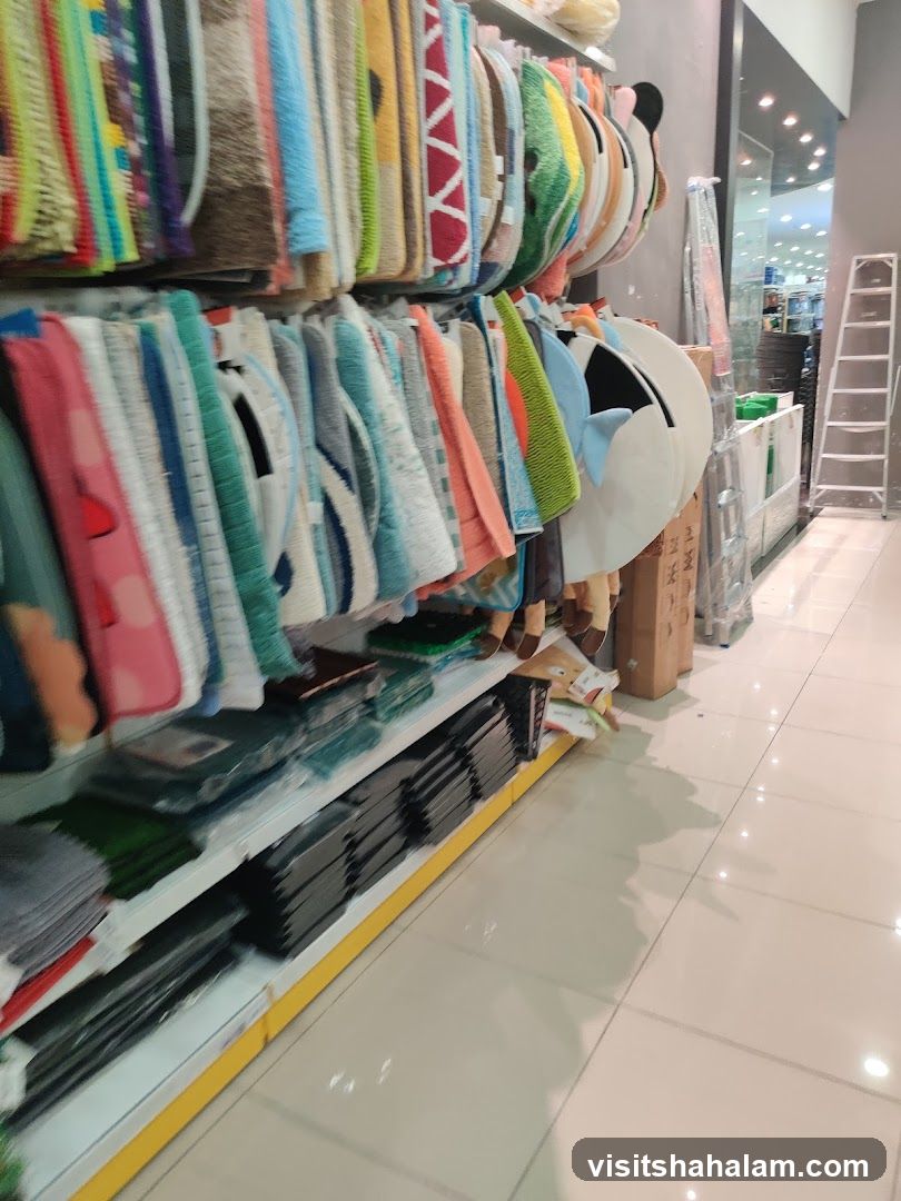 Store Aisles with Colorful Mats and Shelving