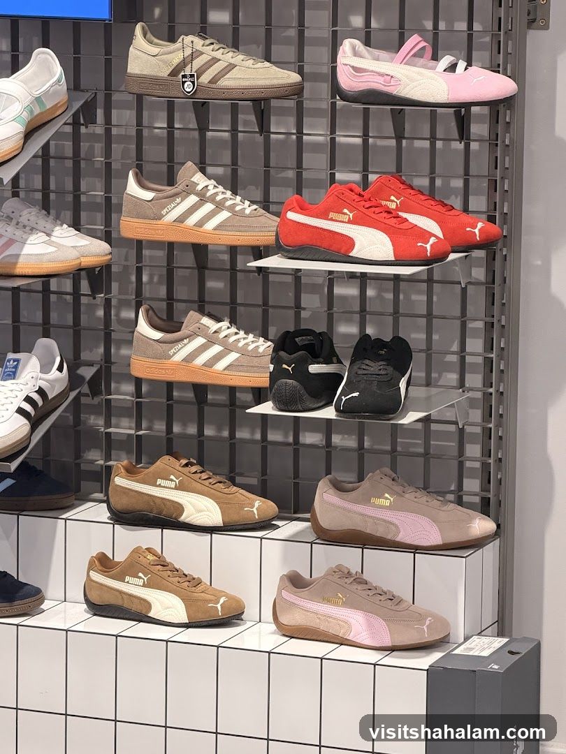 Assortment of athletic shoes on display