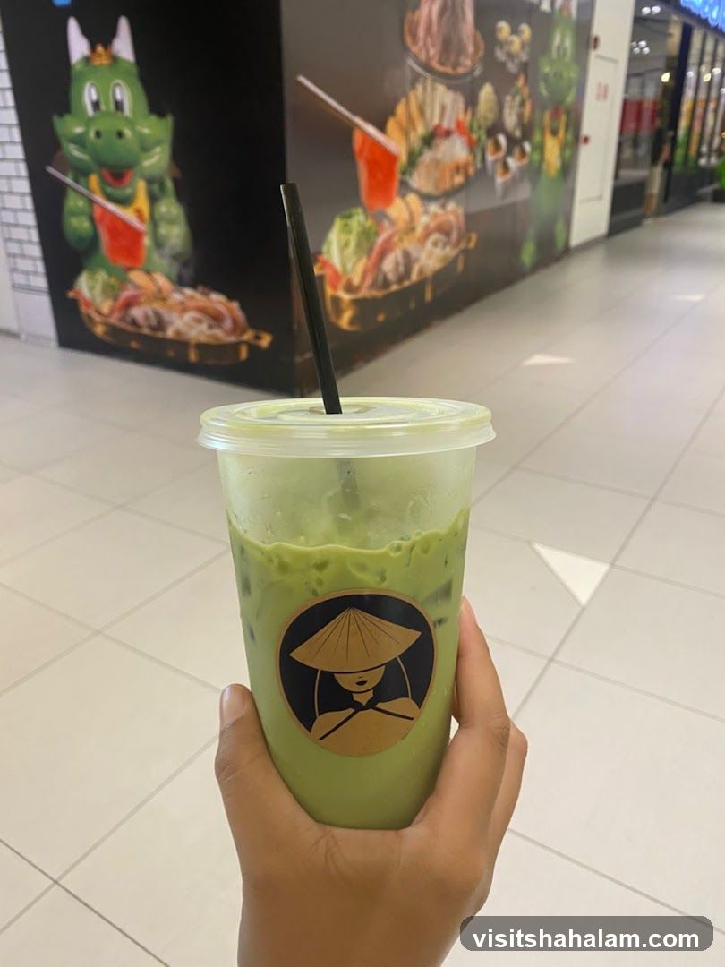 Matcha Drink with Asian-themed Decor