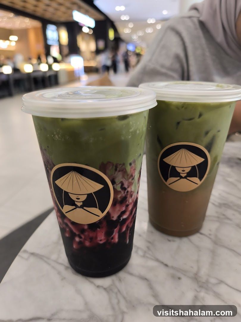 Two matcha drinks