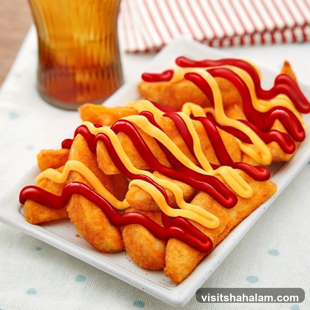 Potato Wedges with Ketchup and Cheese Sauce