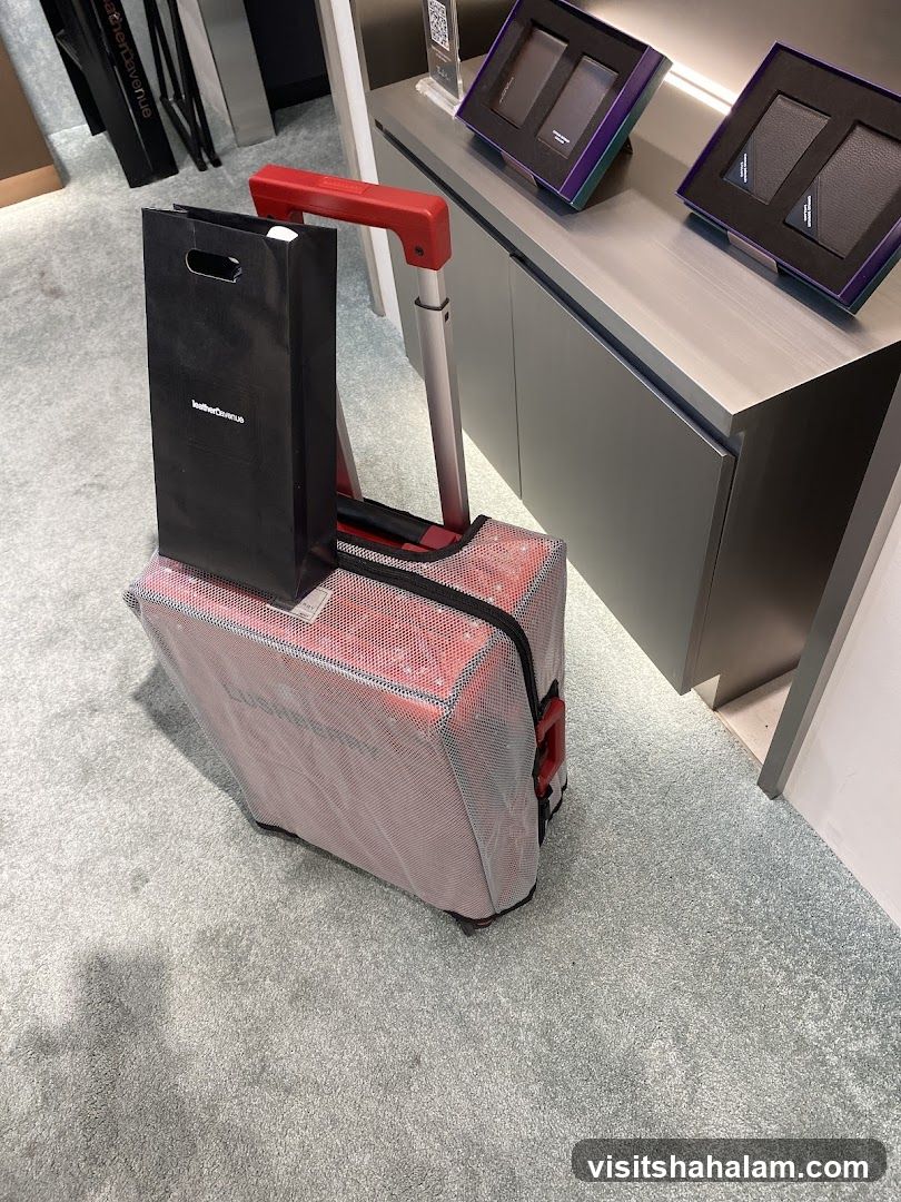 Luggage and shopping bag in a store