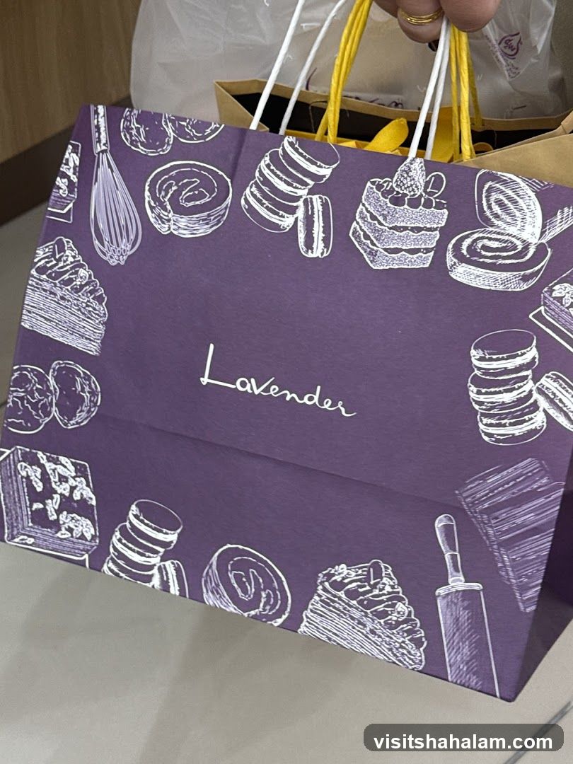 Purple Gift Bag with Bakery Illustrations