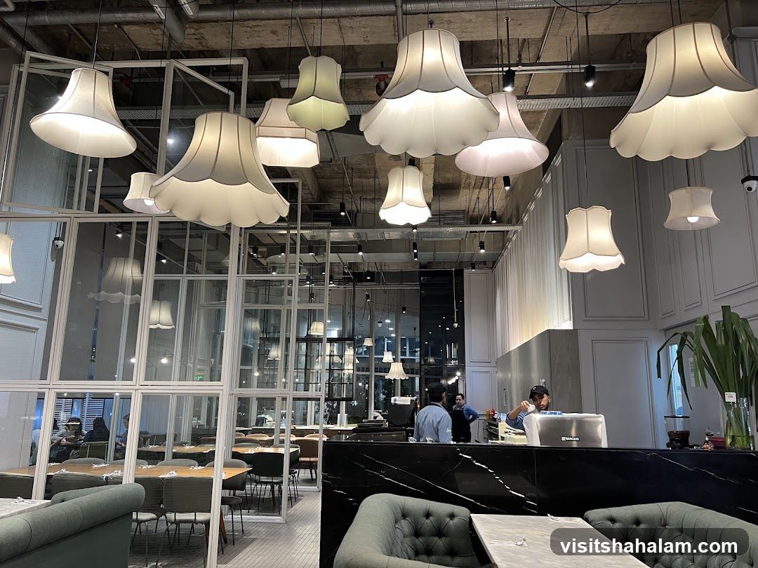 Cafe Interior with Decorative Lamps