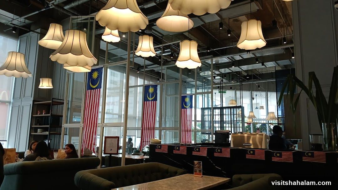 Cafe Interior with Malaysian Flags