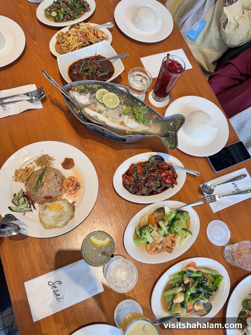 Table with various dishes and drinks