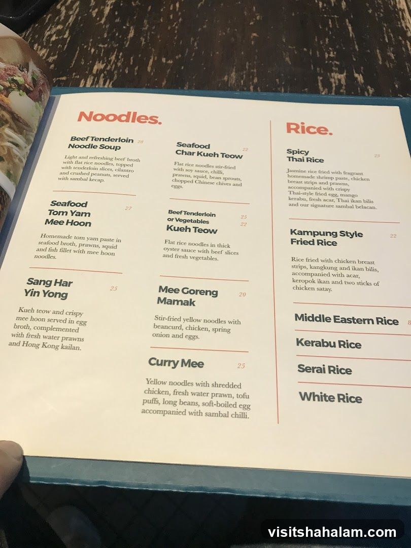 Noodles and Rice Menu