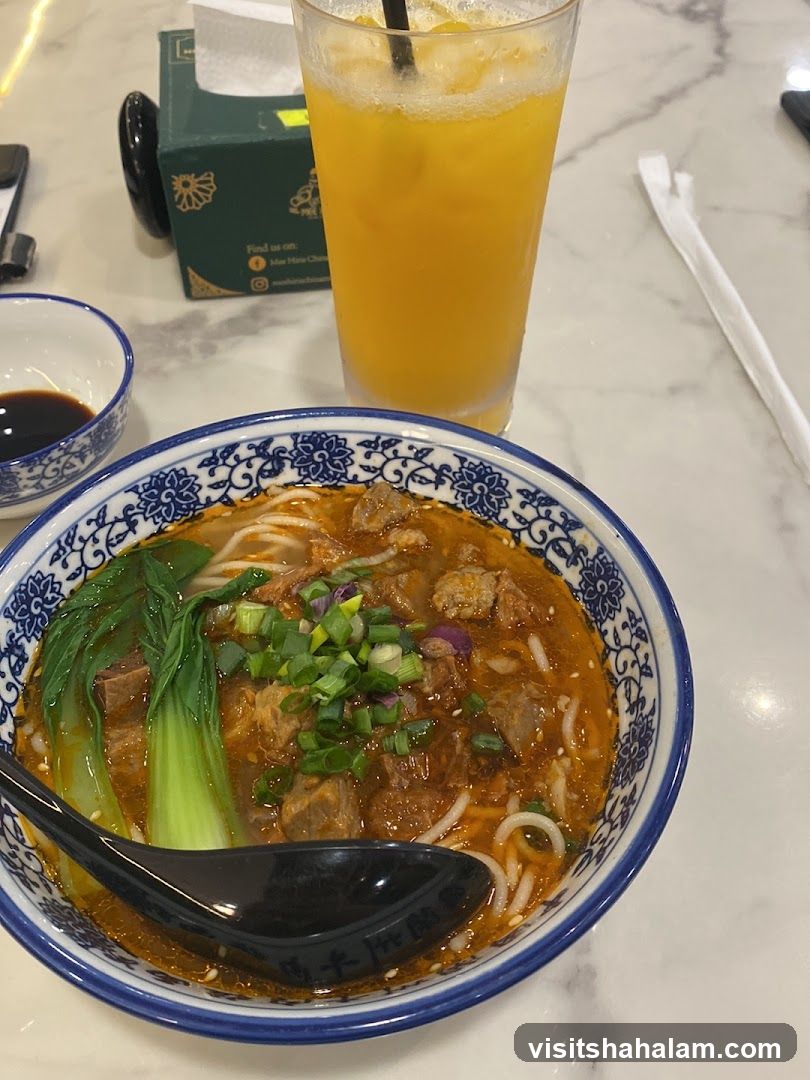 Beef Noodle Soup and Orange Juice