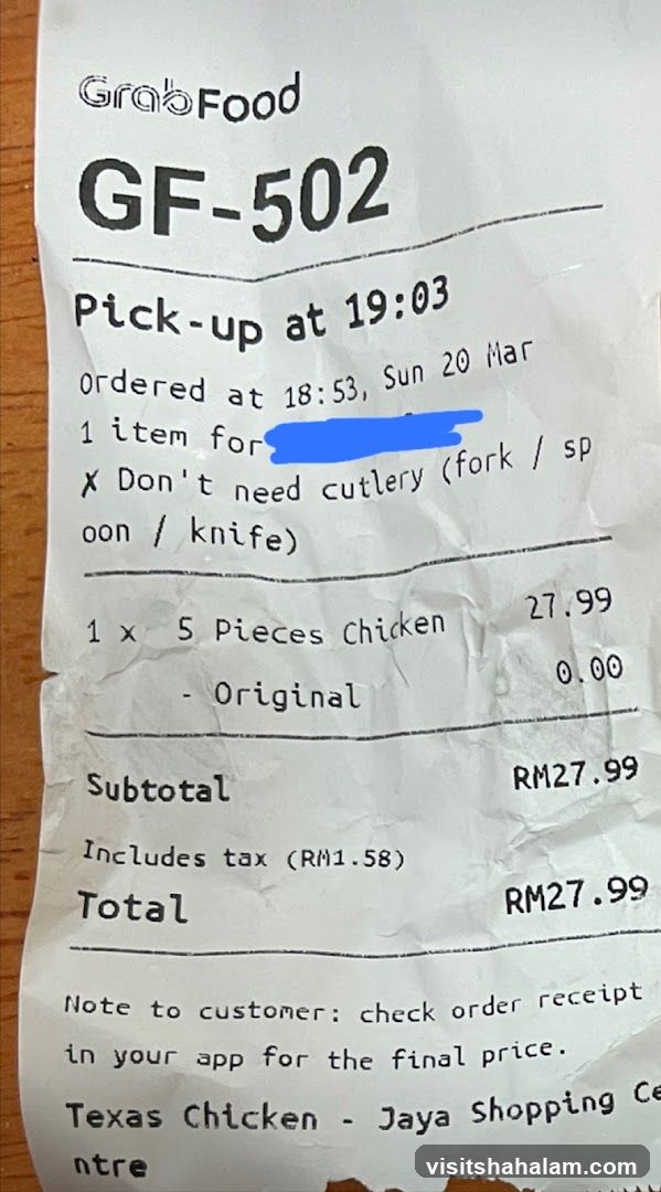 GrabFood Order Receipt