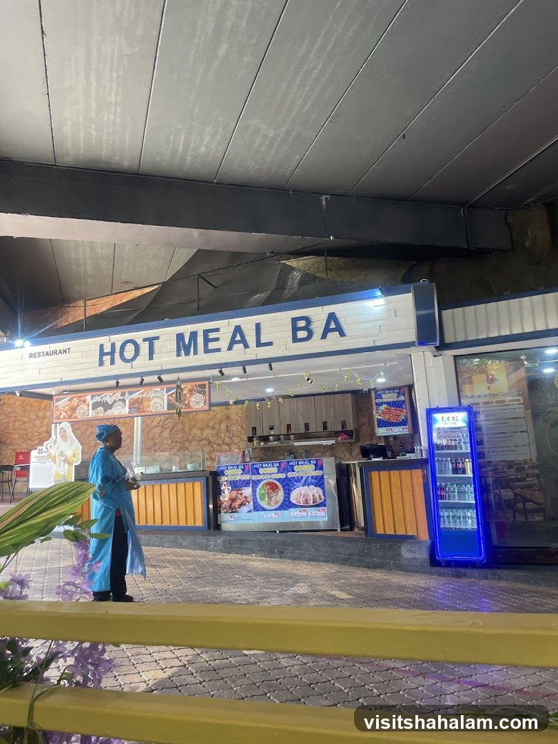 Restaurant storefront with food displays
