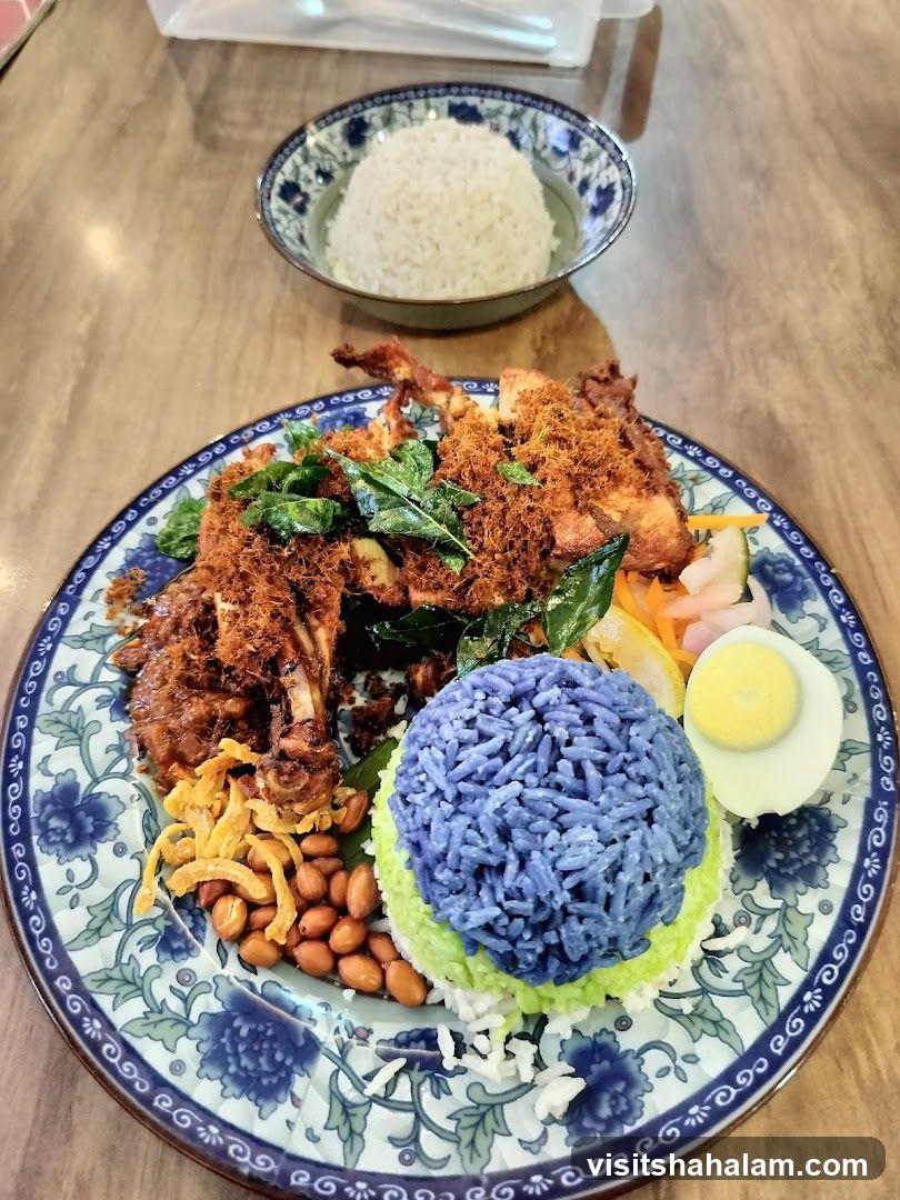 Nasi Kerabu with Fried Chicken