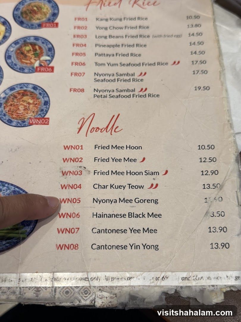 Fried Rice and Noodle Menu