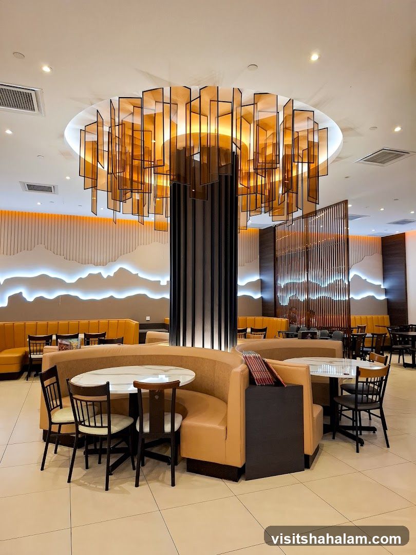 Restaurant Interior with Modern Chandelier