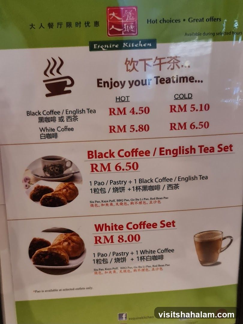 Esquire Kitchen Teatime Menu