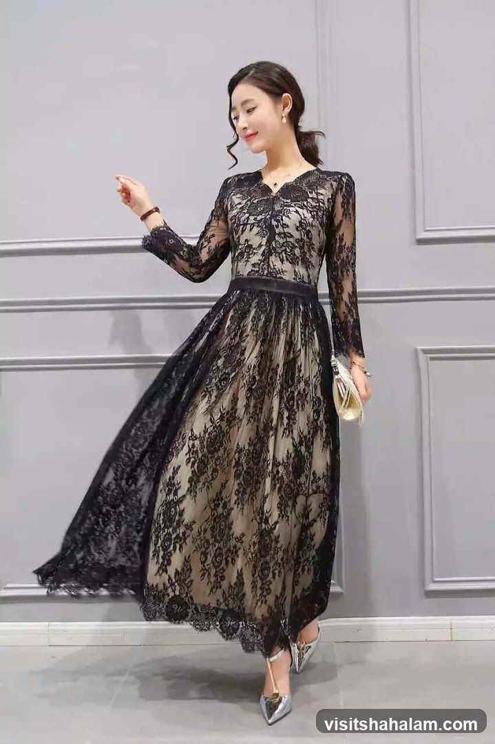 Woman in a black lace dress