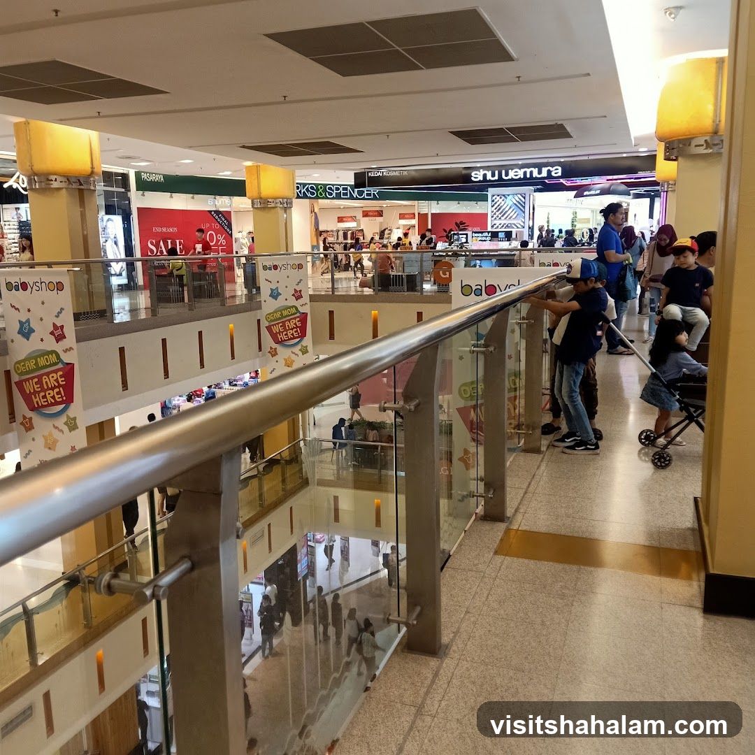 Mall Interior with Shops and Shoppers