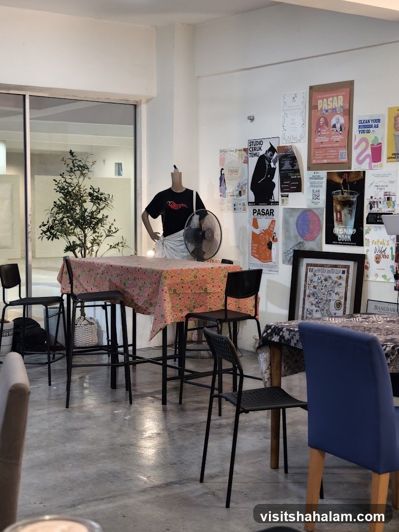 Cafe Interior with Posters and Mannequin