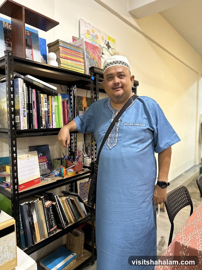 Man Posing by Bookshelves